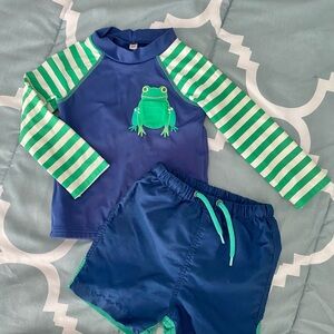 Baby Boden Blue and Green Frog Rashguard Set